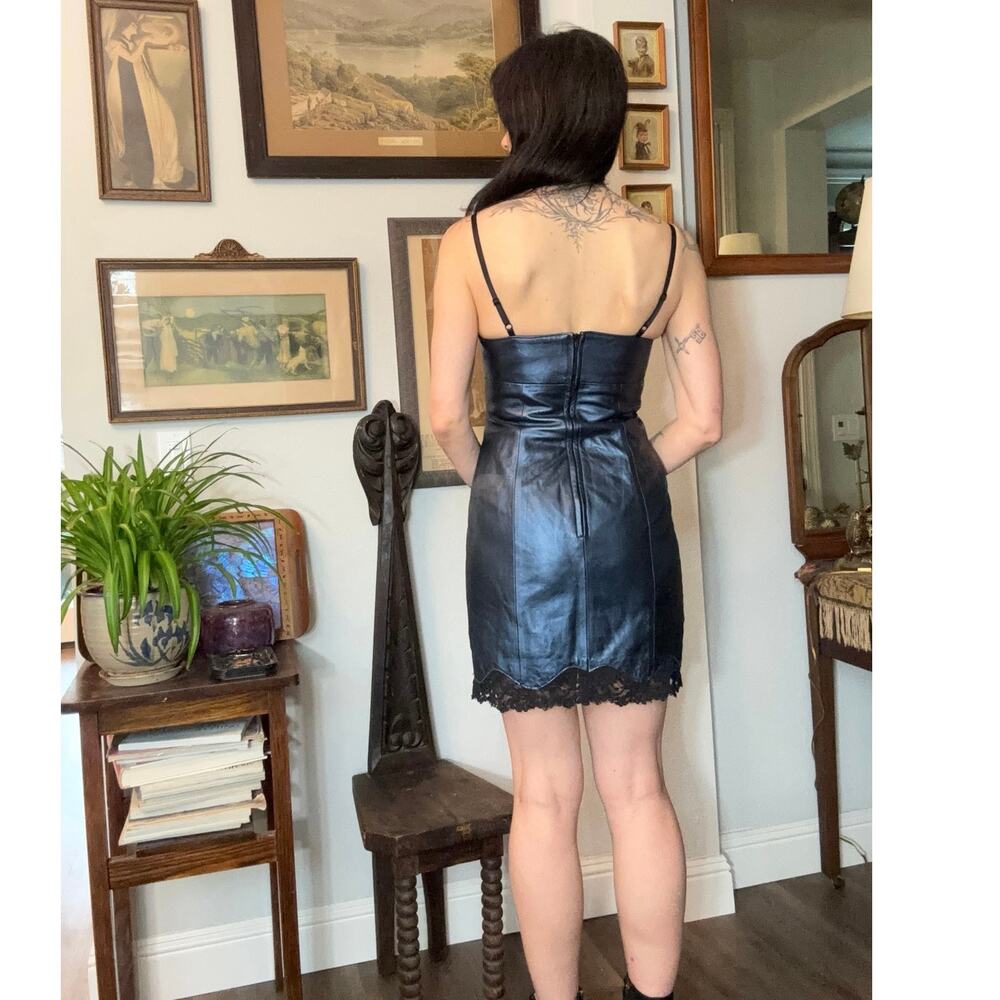 West Coast Leather dress fitted soft leather fully lined scalloped lace trim - Picture 5 of 9